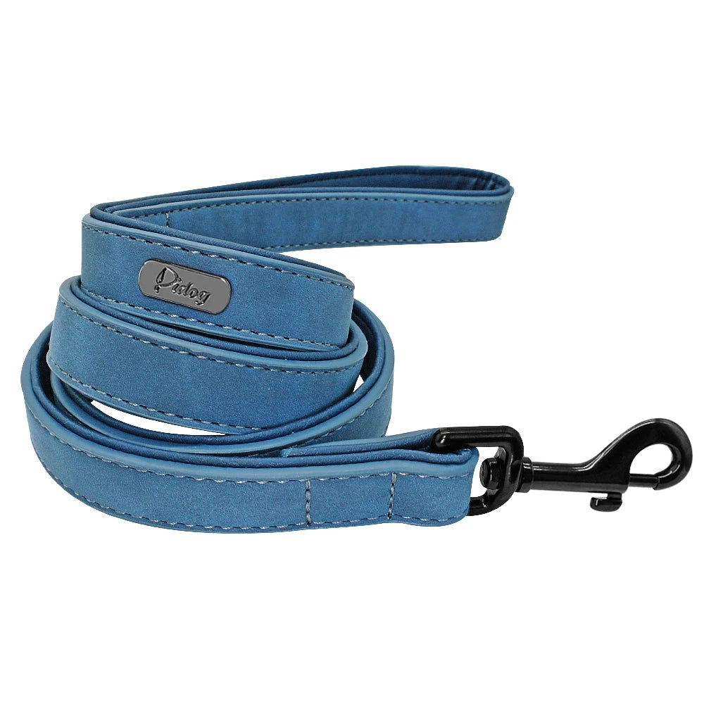Leather Dog Leash 4 ft Dog Leash 2 Layer Pet Dog Leash Leads with Padded Handle for Medium Large Dogs Walking Training