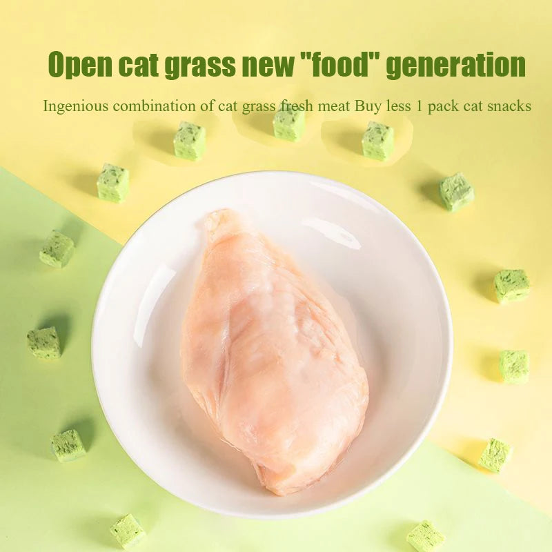 Cat grass freeze-dried meat square particles cat snacks ready-to-eat hair removal hair ball tablets into kitten food