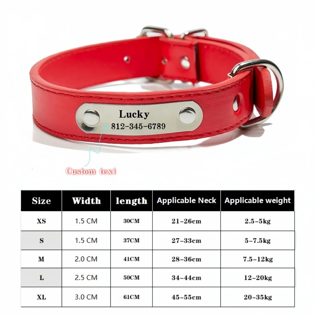 Personalized Name Carved Dog Collar ID Tag Anti-lost Solid PU Leather Collar For Small Medium Large Dogs Puppy Cat Pet Supplies