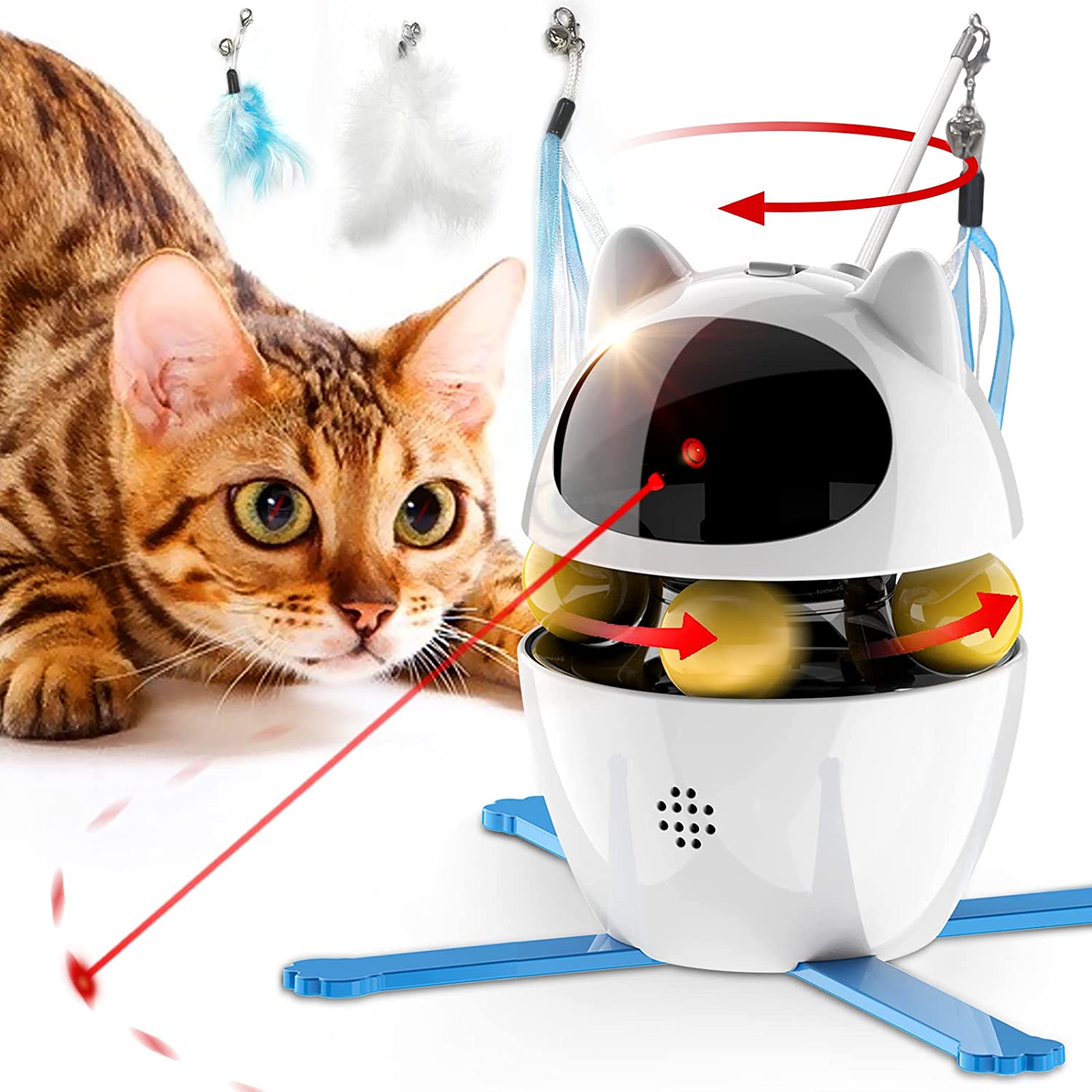 ATUBAN Interactive Cat Toys, 4-in-1 Cat Feather Toy Cat Laser Toys