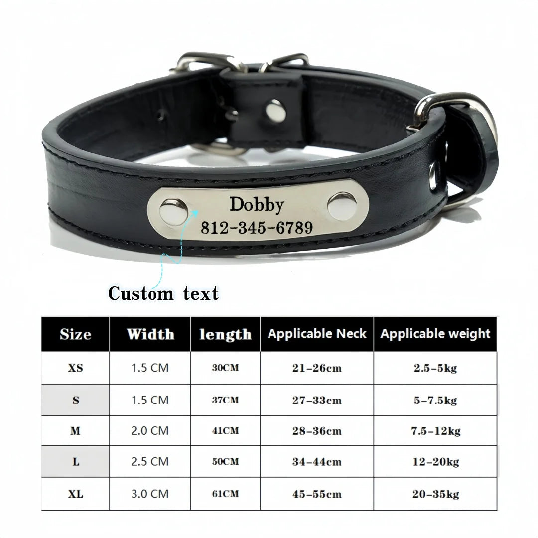 Personalized Name Carved Dog Collar ID Tag Anti-lost Solid PU Leather Collar For Small Medium Large Dogs Puppy Cat Pet Supplies