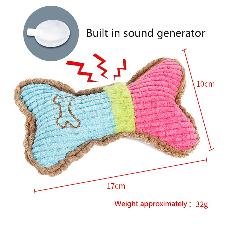 1pc Dog Squeaky Toys, Bones Plush Dogs Chew Toy for Small Medium Breed Puppy Aggressive Chewer Pets Puppy Playing Cleaning Teeth