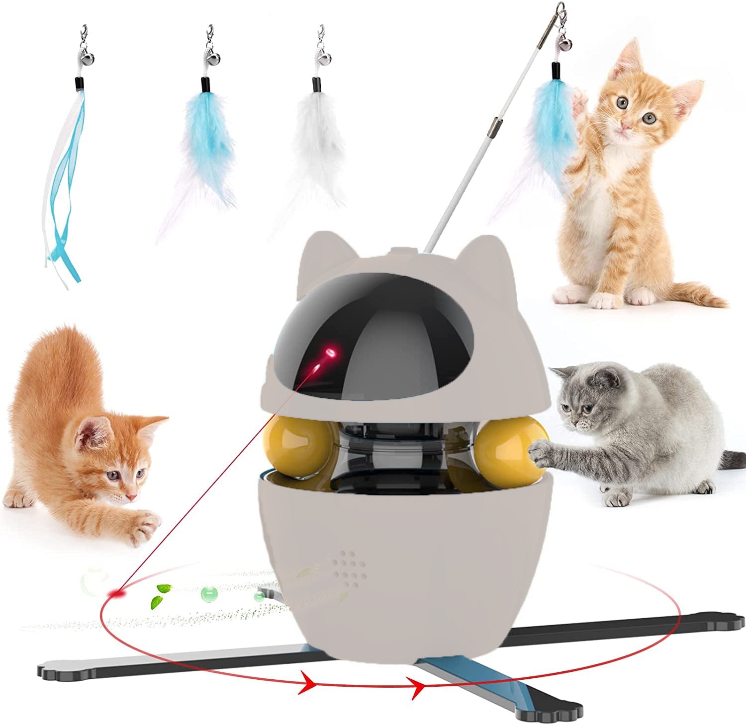 ATUBAN Interactive Cat Toys, 4-in-1 Cat Feather Toy Cat Laser Toys