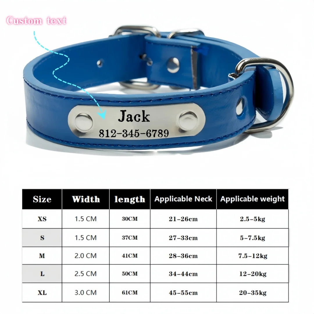 Personalized Name Carved Dog Collar ID Tag Anti-lost Solid PU Leather Collar For Small Medium Large Dogs Puppy Cat Pet Supplies