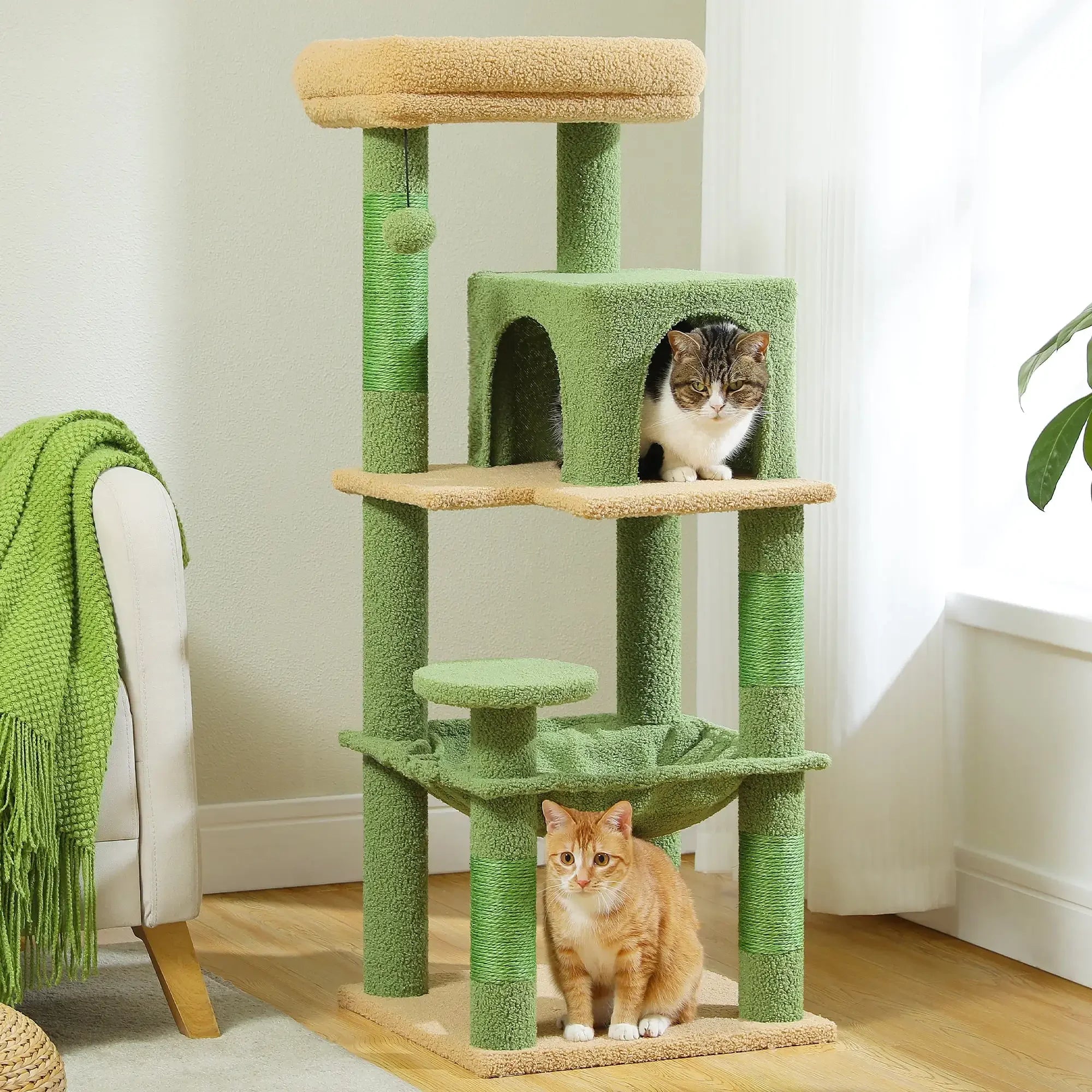 69" Cat Tree for Large Indoor Cats Multi-Level Cat Condo with Large Hammock Perch and 5 Scratching Posts