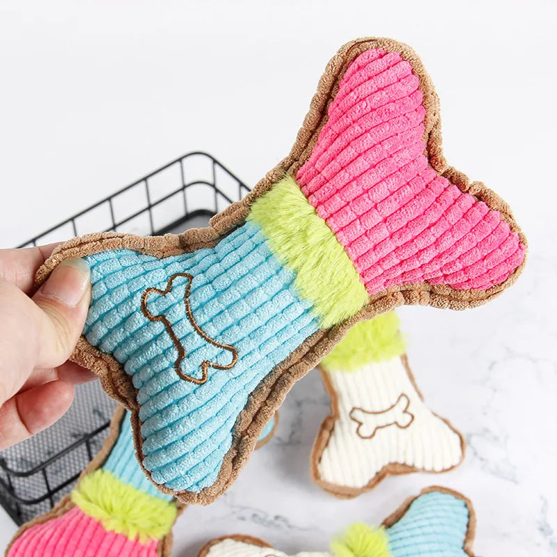 1pc Dog Squeaky Toys, Bones Plush Dogs Chew Toy for Small Medium Breed Puppy Aggressive Chewer Pets Puppy Playing Cleaning Teeth