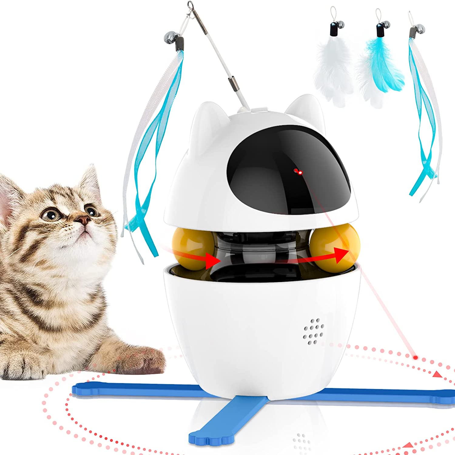 ATUBAN Interactive Cat Toys, 4-in-1 Cat Feather Toy Cat Laser Toys