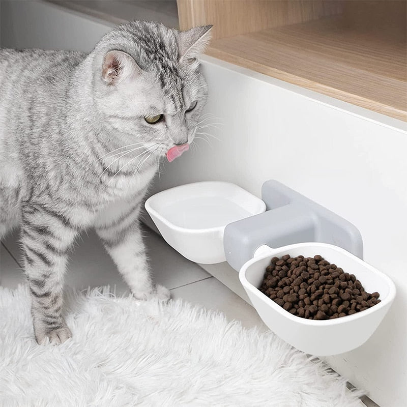 Cat Food and Water Bowls Set Adjustable Elevated Puppy Bowls